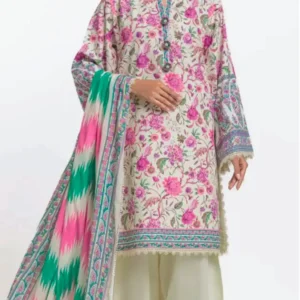 Floral Printed 3-Piece Lawn Suit with Multicolor Dupatta
