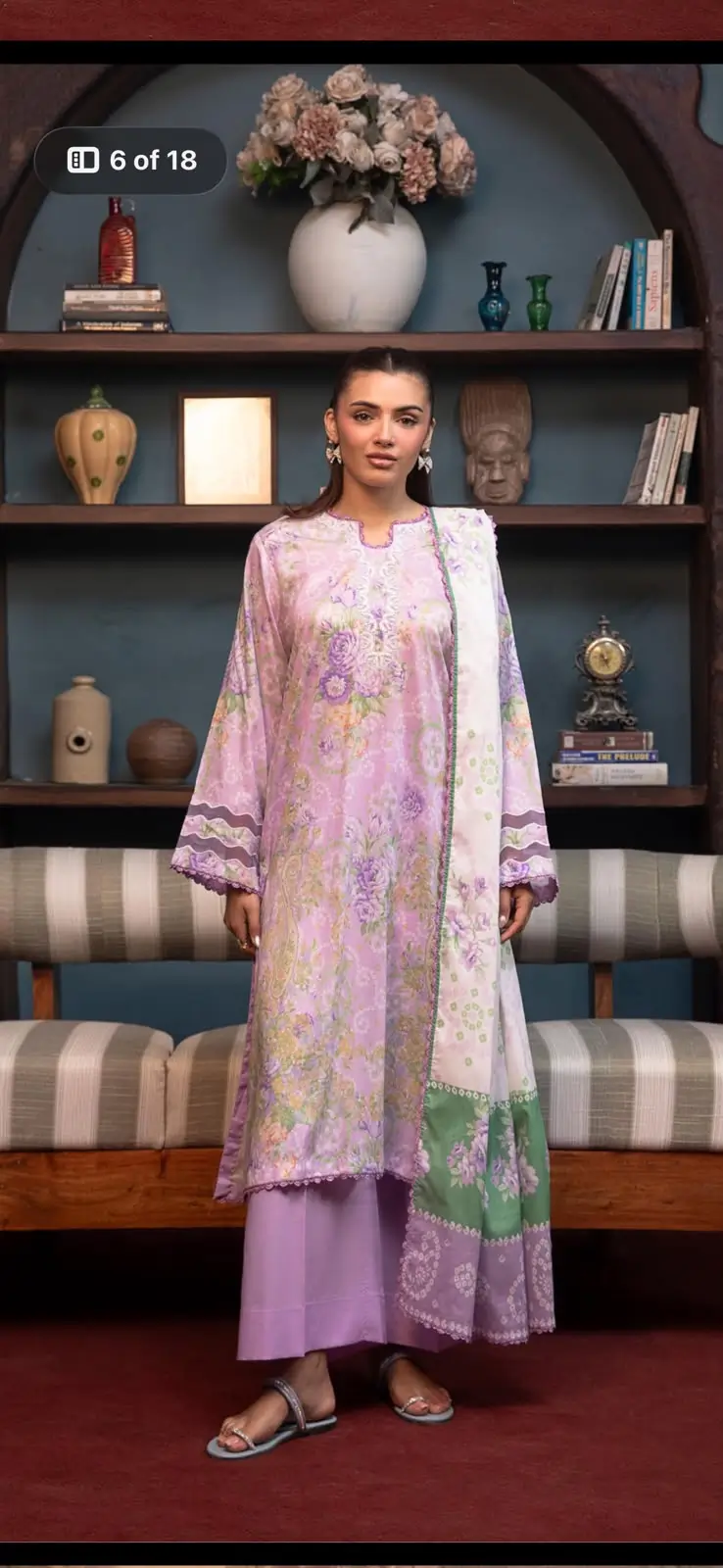 Lavender Printed Floral Printed 3-Piece Suit with Dupatta | Gulljee
