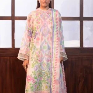 Blush Pink Floral Printed 3-Piece Suit with Contrast Dupatta | Gulljee