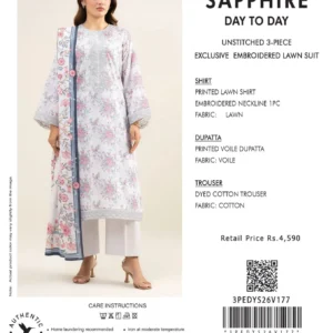 Unstitched 3-Piece Printed Voile Exclusive Embroidered Lawn Suit