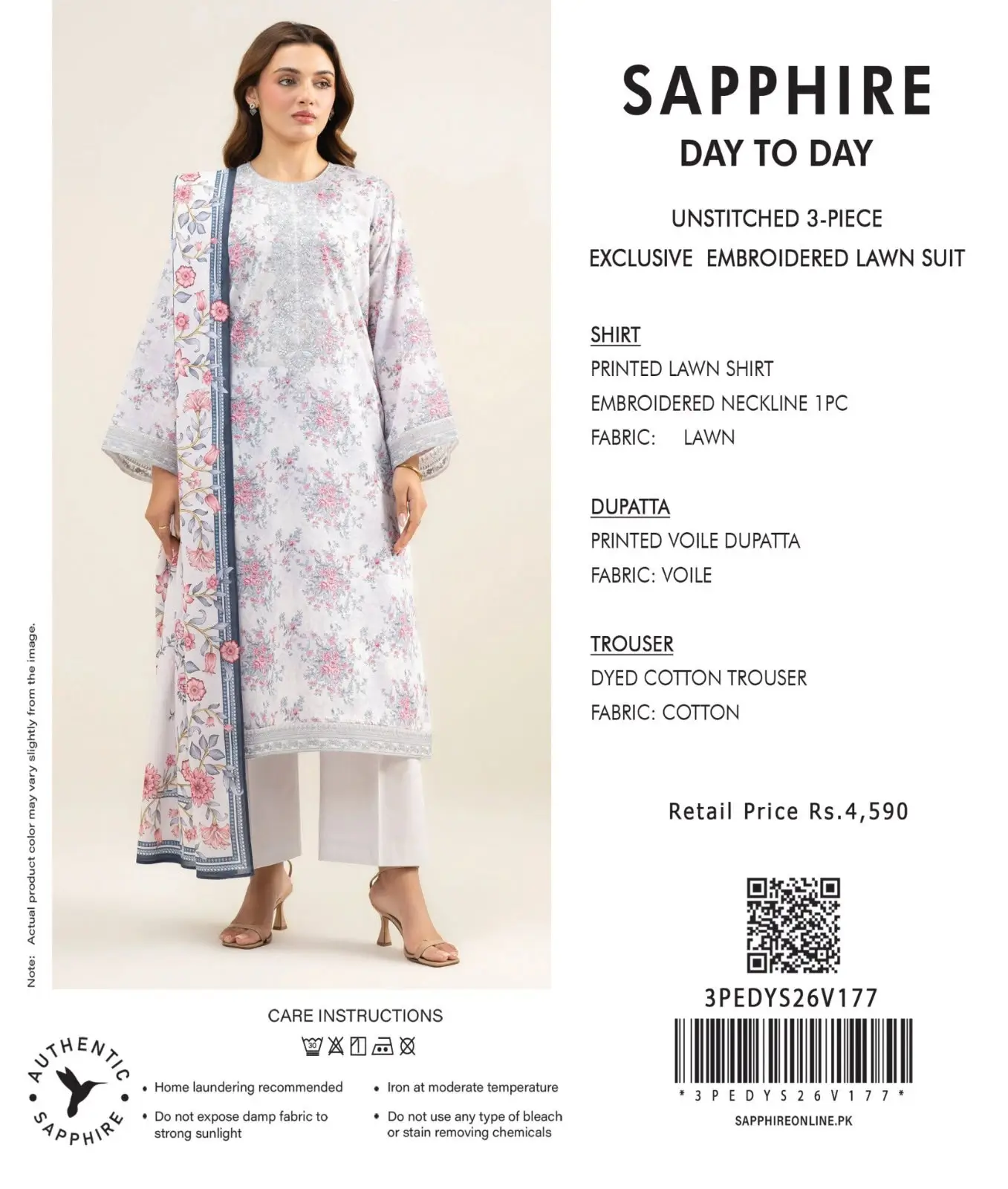 Unstitched 3-Piece Printed Voile Exclusive Embroidered Lawn Suit