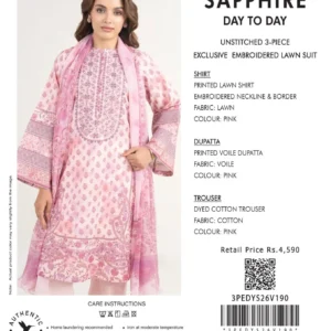Pink Unstitched 3-Piece Printed Voile Exclusive Embroidered Lawn Suit