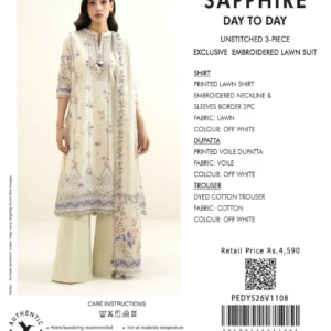 Off White Unstitched 3-Piece Printed Voile Exclusive Embroidered Lawn Suit
