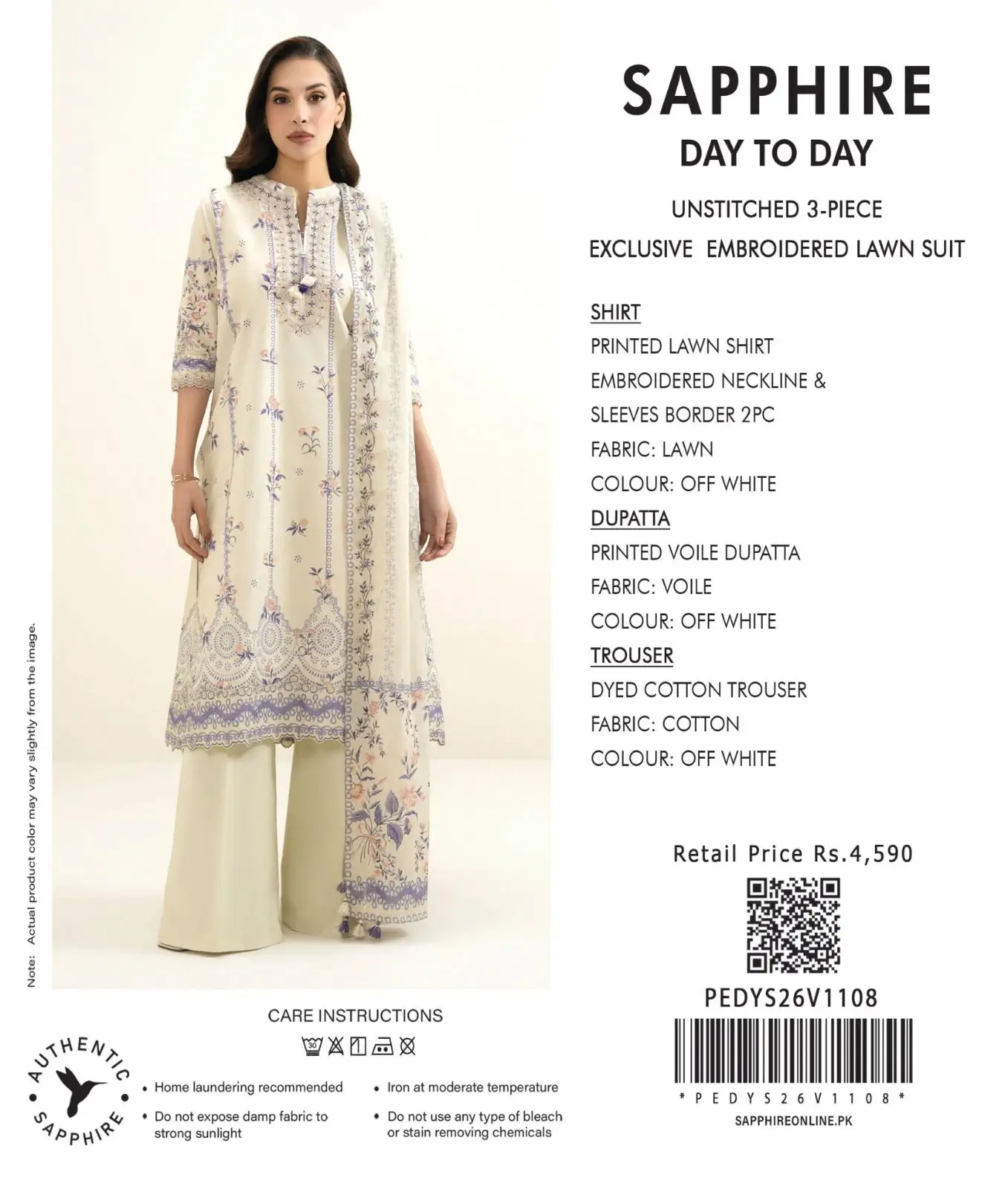 Off White Unstitched 3-Piece Printed Voile Exclusive Embroidered Lawn Suit