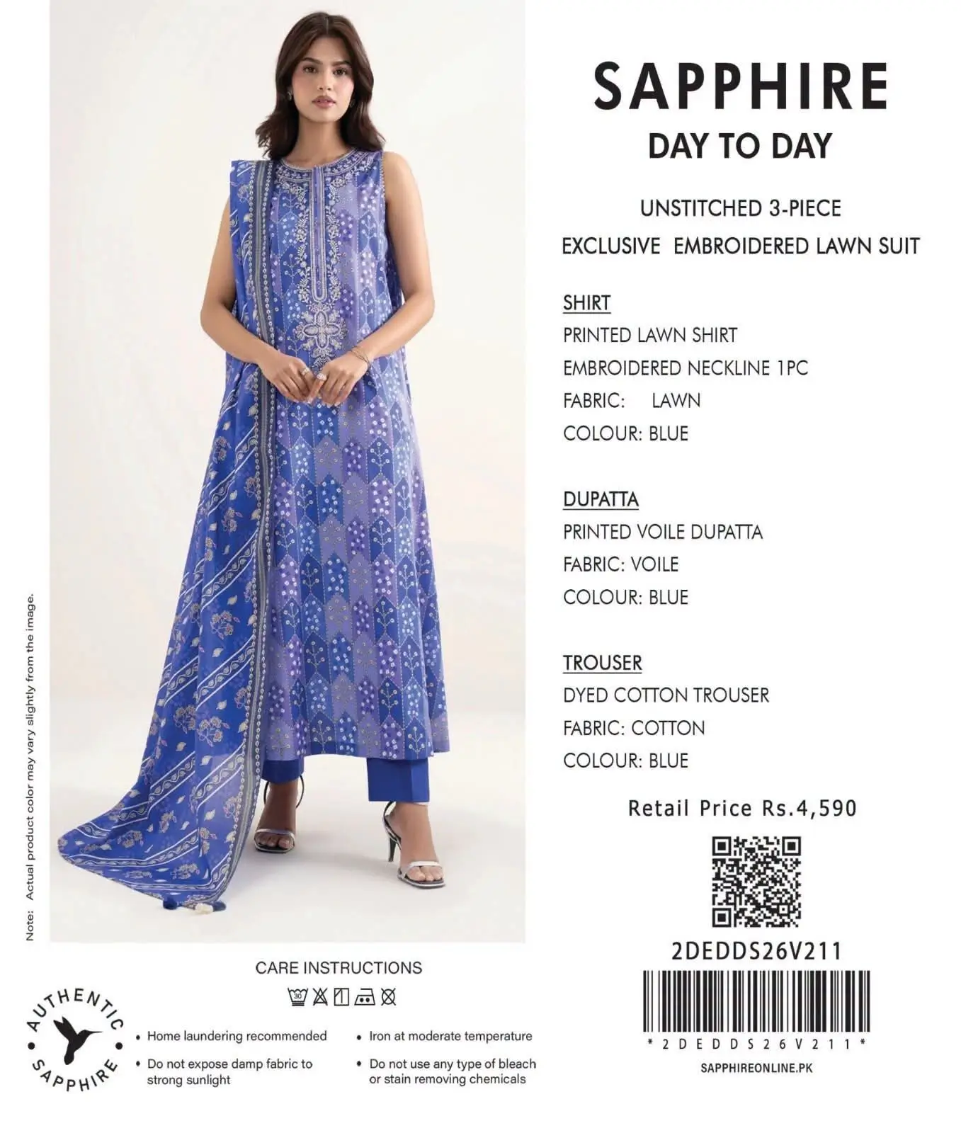 Blue Unstitched 3-Piece Printed Voile Exclusive Embroidered Lawn Suit