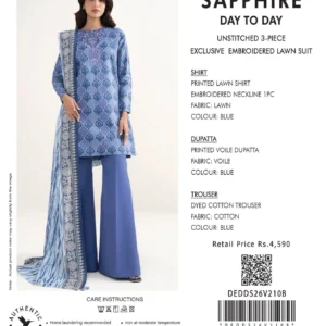 Blue Unstitched 3-Piece Printed Exclusive Embroidered Lawn Suit