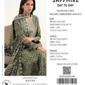 Olive Green Unstitched 3-Piece Printed Exclusive Embroidered Lawn Suit