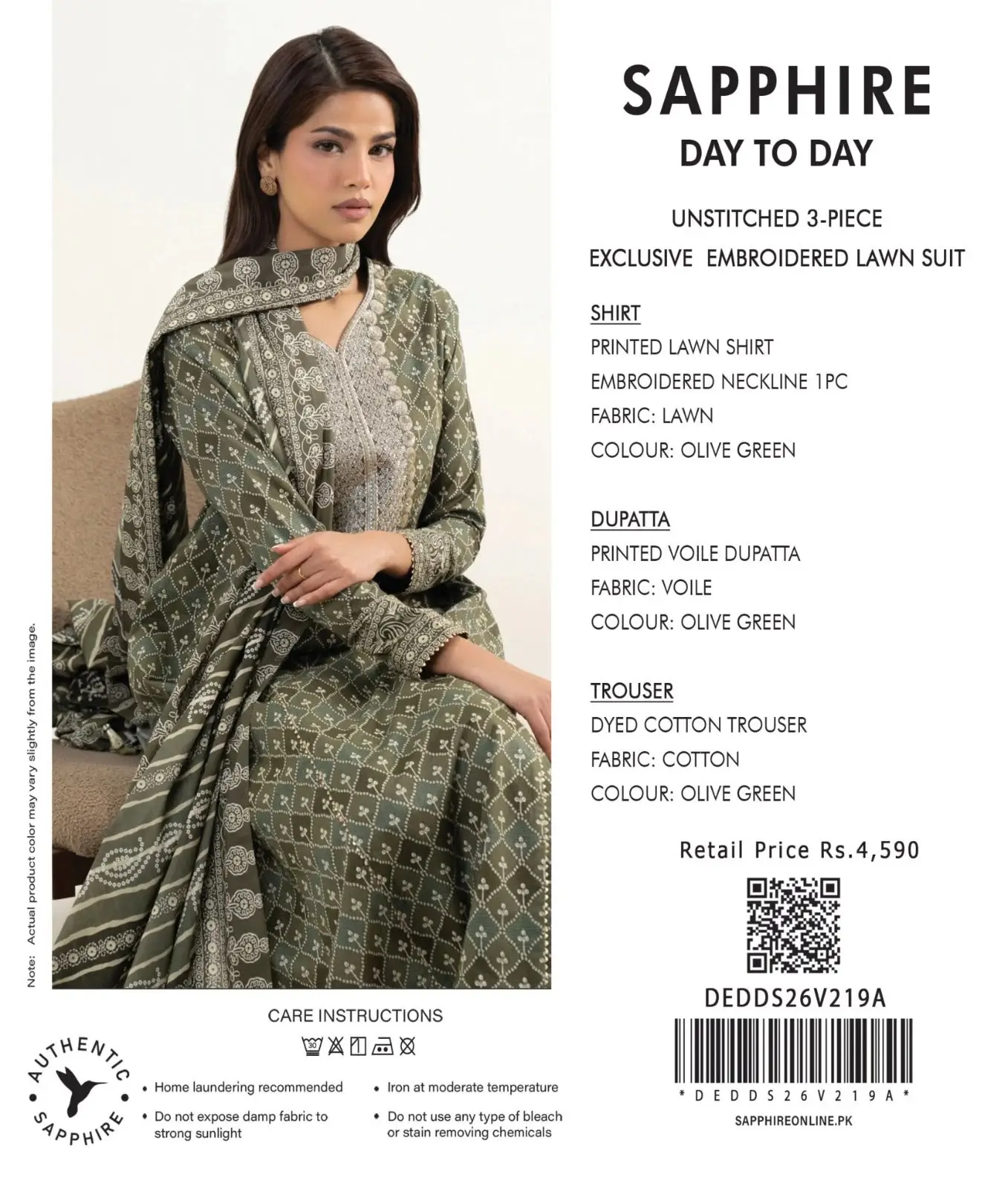 Olive Green Unstitched 3-Piece Printed Exclusive Embroidered Lawn Suit