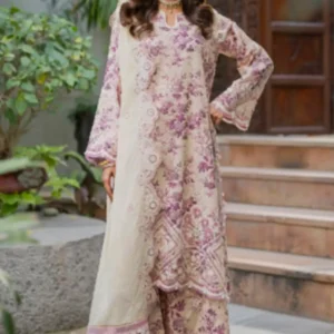 Beige Floral Printed Unstitched 3-Piece Lawn Suit