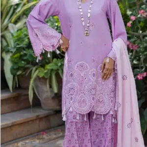 Lavender Printed Embroidered Unstitched 3-Piece Lawn Suit